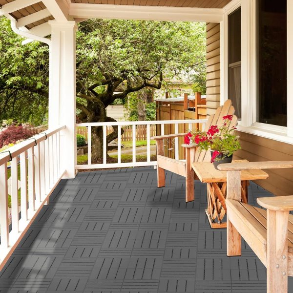 Goovilla Plastic Interlocking Deck Tiles, 9 Pack , 12"x12" Waterproof Outdoor Flooring All Weather Use, Patio Floor Decking Tiles for Porch Poolside Balcony Backyard, Dark Grey - Image 22