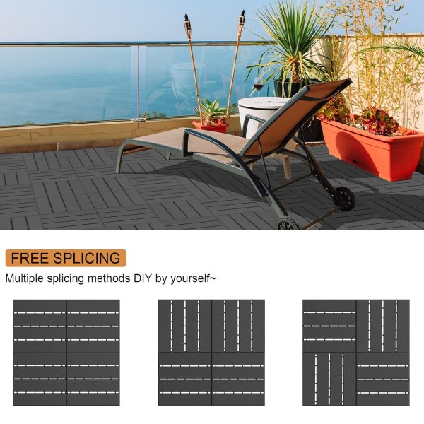 Goovilla Plastic Interlocking Deck Tiles, 9 Pack , 12"x12" Waterproof Outdoor Flooring All Weather Use, Patio Floor Decking Tiles for Porch Poolside Balcony Backyard, Dark Grey - Image 23