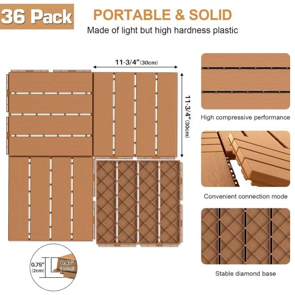 Goovilla Plastic Interlocking Deck Tiles, 9 Pack , 12"x12" Waterproof Outdoor Flooring All Weather Use, Patio Floor Decking Tiles for Porch Poolside Balcony Backyard, Dark Grey - Image 48