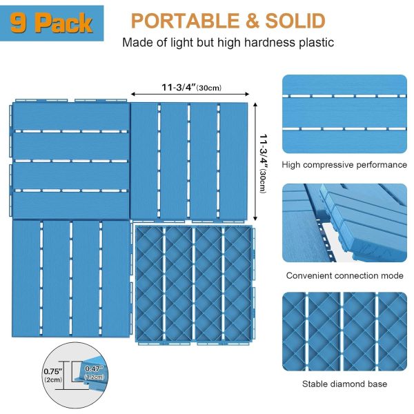 Goovilla Plastic Interlocking Deck Tiles, 9 Pack , 12"x12" Waterproof Outdoor Flooring All Weather Use, Patio Floor Decking Tiles for Porch Poolside Balcony Backyard, Dark Grey - Image 52