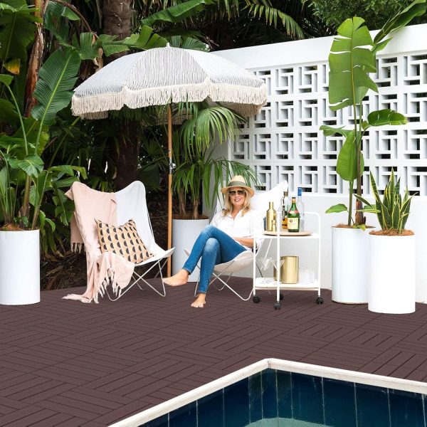 Goovilla Plastic Interlocking Deck Tiles, 9 Pack , 12"x12" Waterproof Outdoor Flooring All Weather Use, Patio Floor Decking Tiles for Porch Poolside Balcony Backyard, Dark Grey - Image 54