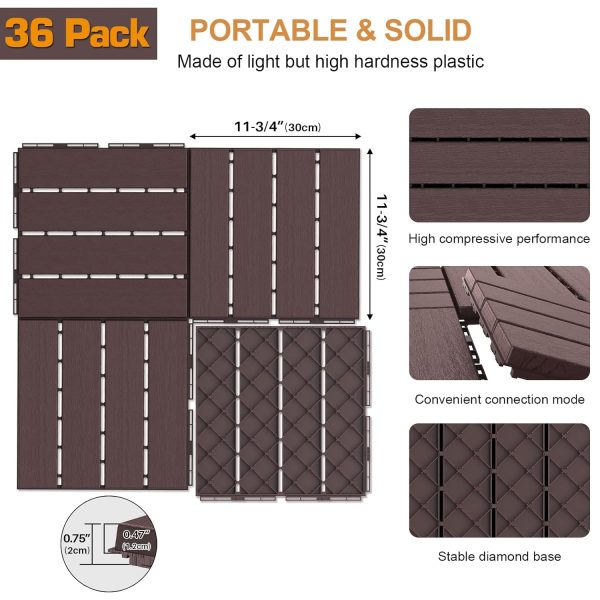 Goovilla Plastic Interlocking Deck Tiles, 9 Pack , 12"x12" Waterproof Outdoor Flooring All Weather Use, Patio Floor Decking Tiles for Porch Poolside Balcony Backyard, Dark Grey - Image 55